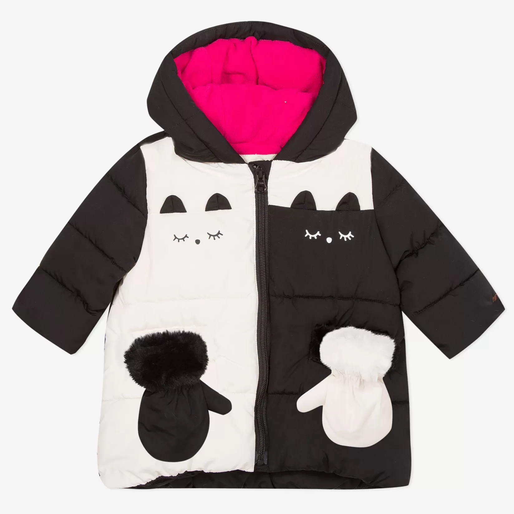 Baby Girl Black And White Hooded Puffer Jacket*Catimini Online