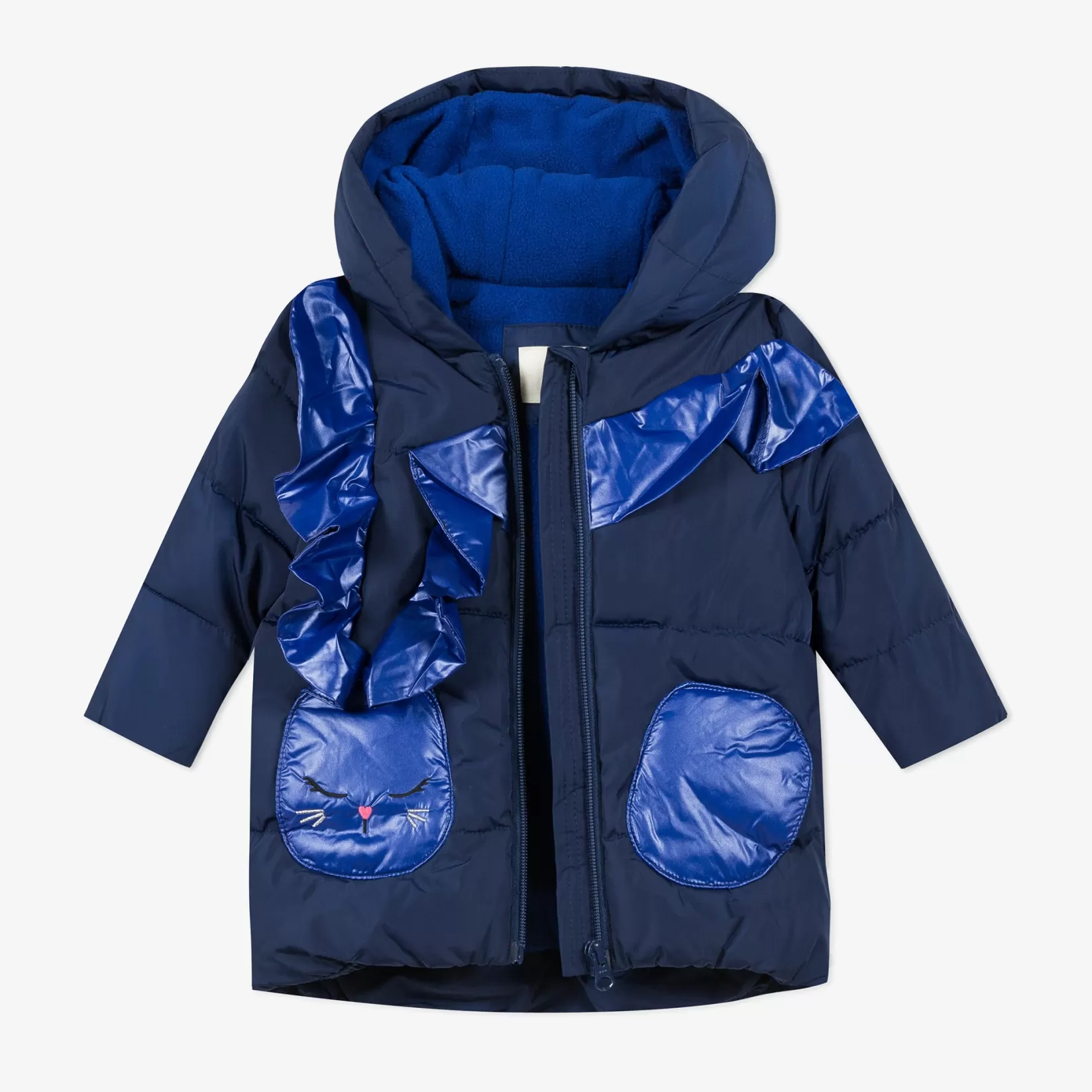 Baby Girl Navy Blue Puffa Jacket With Ruffles*Catimini Discount