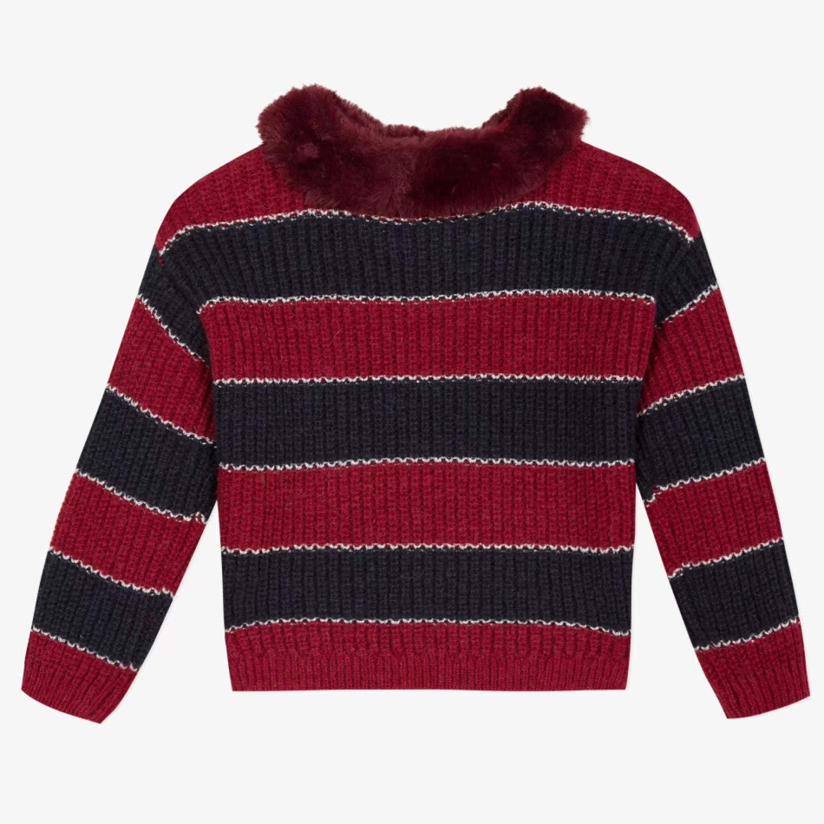 Girls' Striped Sweater With A Detachable Faux Fur Collar*Catimini Online