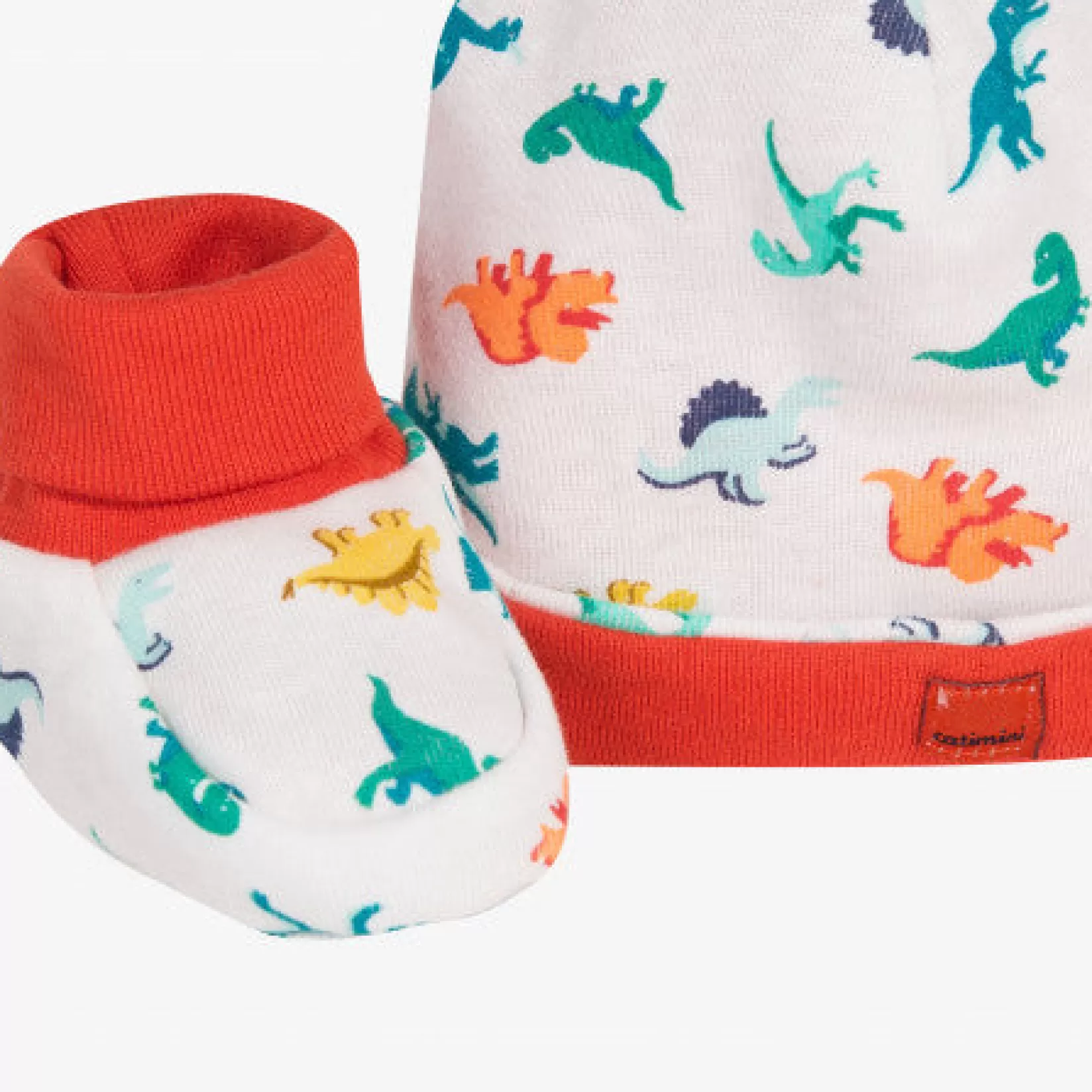 Newborn Boy Bonnet And Booties Set In Dinosaur Print*Catimini Cheap