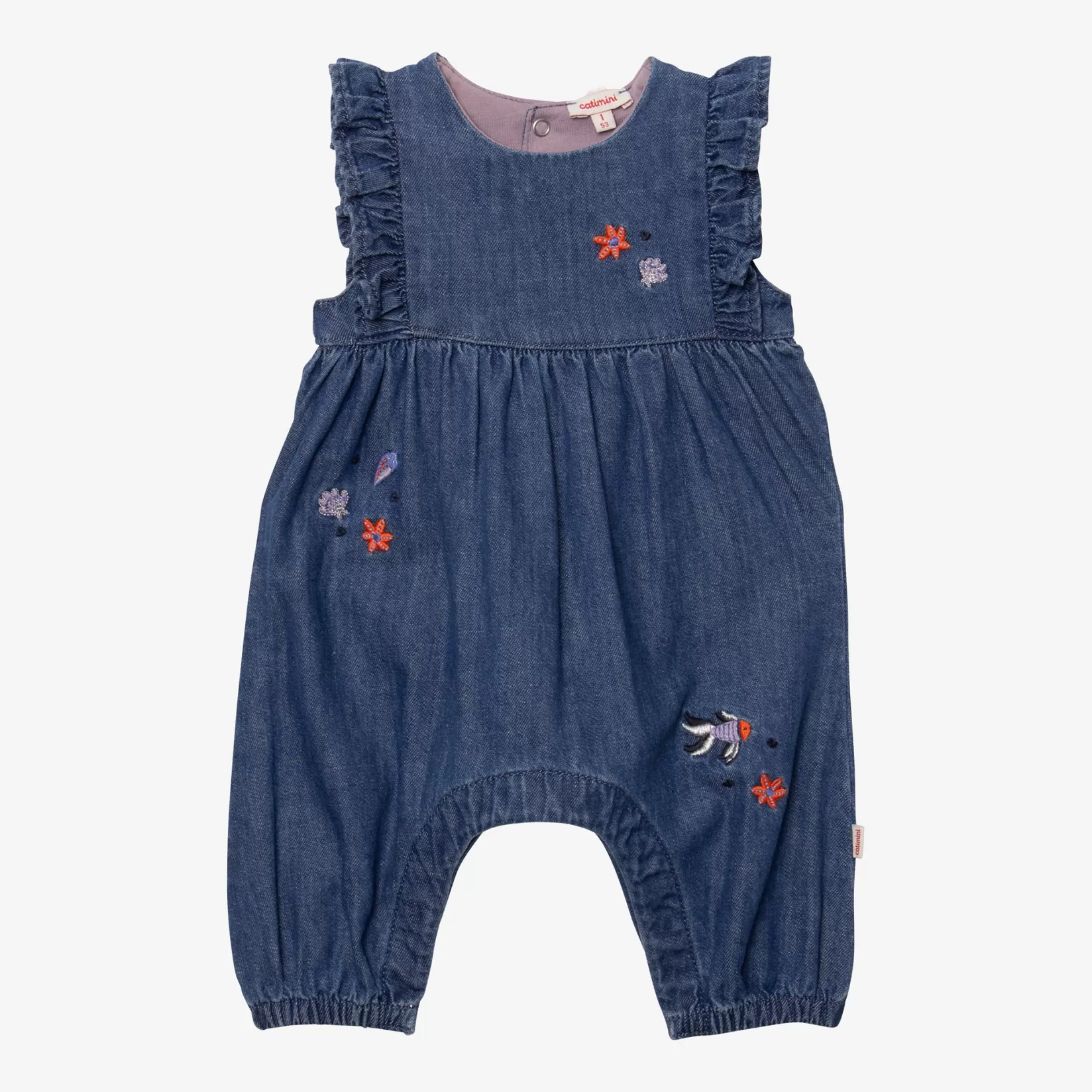 Newborn Girls' Long Embroidered Denim Jumpsuit*Catimini Shop