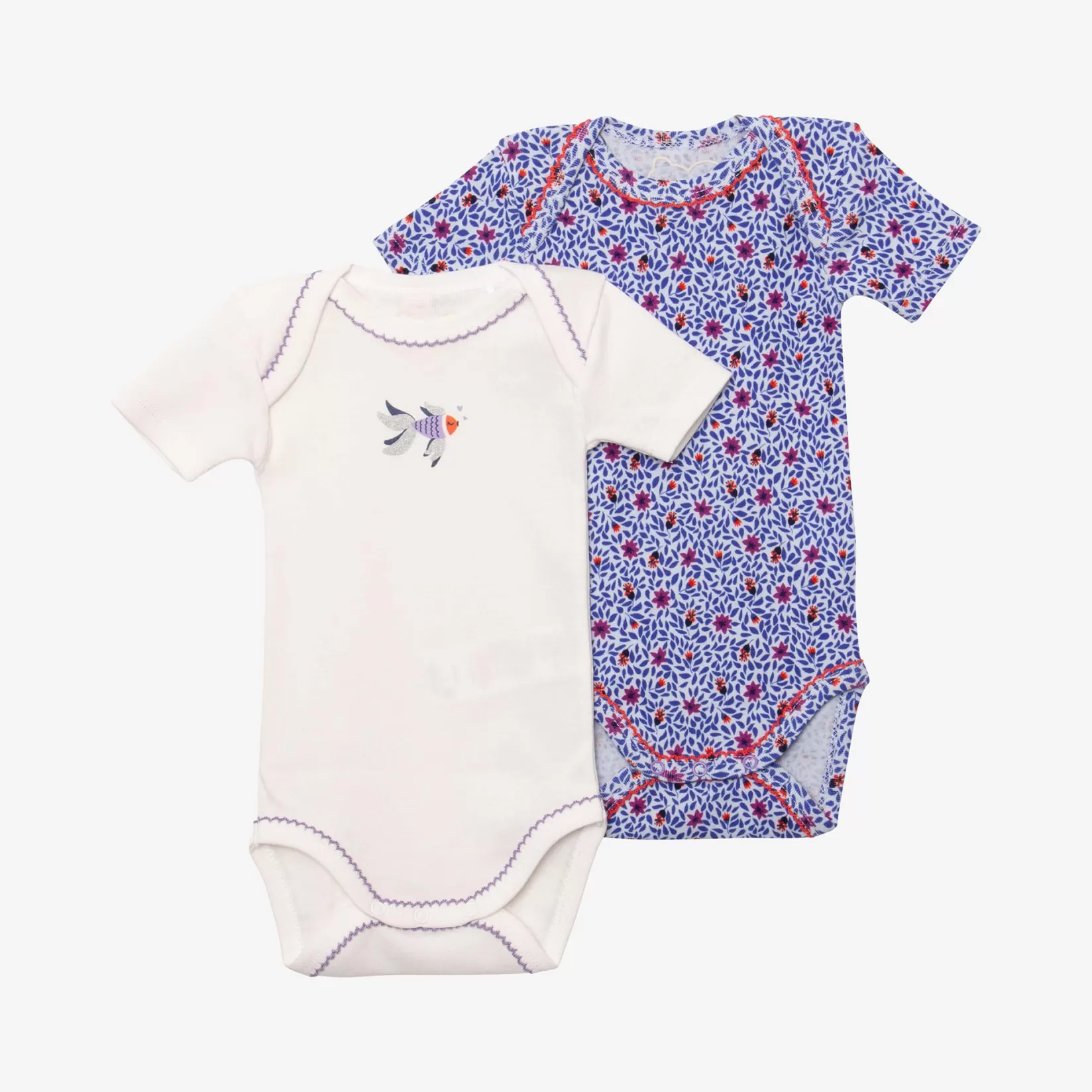 Newborn Girls' Purple And Ecru 2-Pack Bodysuits*Catimini Discount